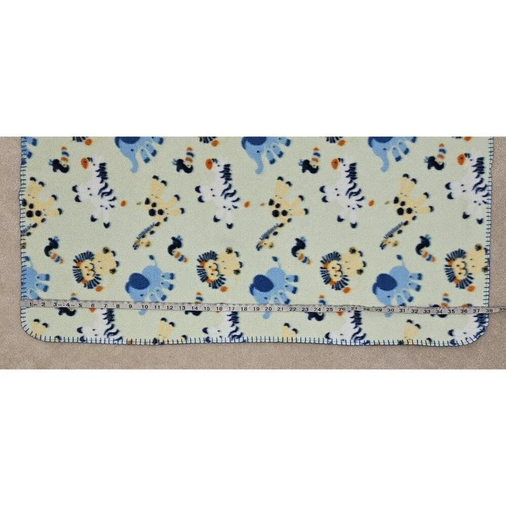 Baby Connection Pale Green Fleece Blanket Lion Giraffe Zebra Elephant Toucan